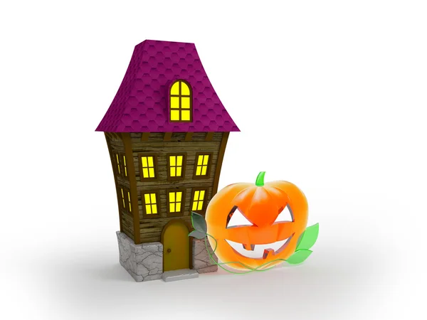 Halloween-Haus und Glaskürbis — Stockfoto