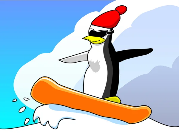 Pingvin på snowboard — Stockfoto
