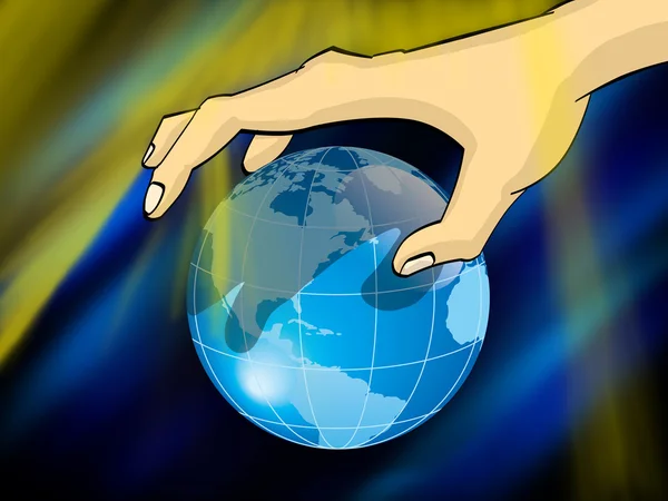 Hand on globe — Stock Photo, Image