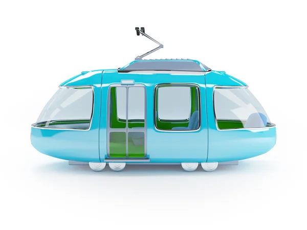 Blu cartone animato tram un carro vista laterale — Foto Stock