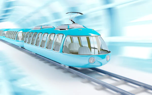 Blue cartoon futuristic train — Stock Photo, Image