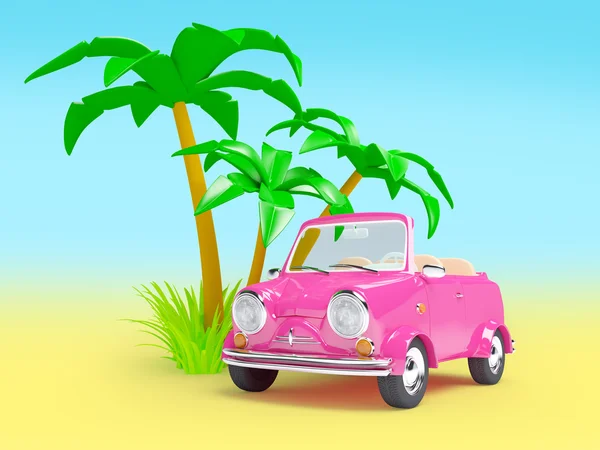 Roze kleine auto op het strand — Stockfoto