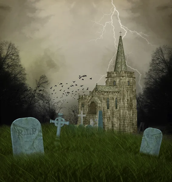 Gamla kyrkan och gravar — Stockfoto