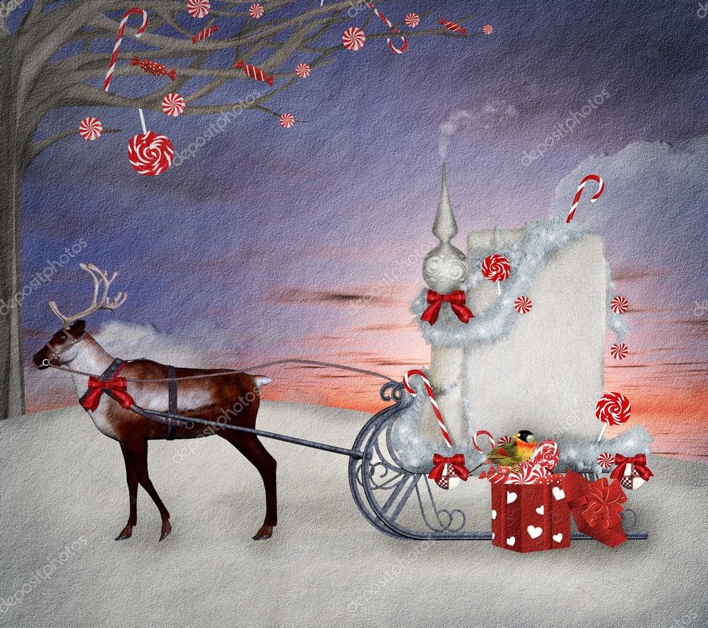 Decorazioni Di Natale Con Le Slitte Babbo natale sulla slitta con le renne nel paesaggio