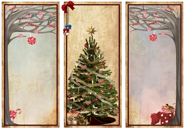 크리스마스 나무와 빈티지 라벨 세트 — 스톡 사진