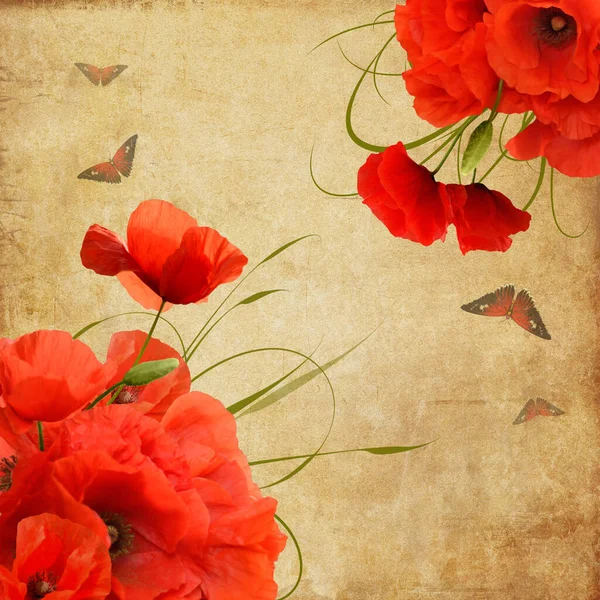 Red Poppy Digital Composition Invitation Card — Stock Photo, Image