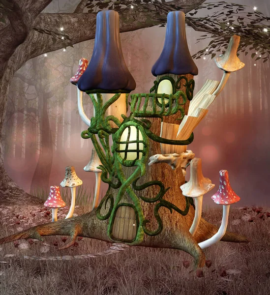 Fairy Tale Bizarre Fantasy Castle Glade Mushrooms — Stock Photo, Image