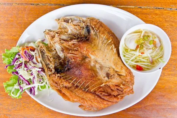 Fired fish with mango sauce delicious thai food — Stock Photo, Image