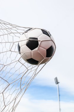 Futbol topu gol ağında.