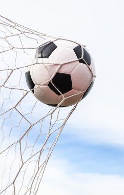 Futbol topu gol ağında.