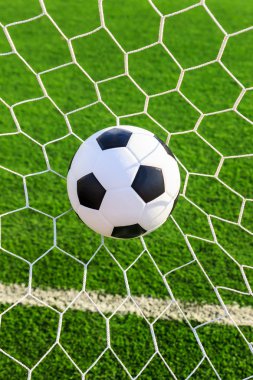 Futbol topu gol ağında.