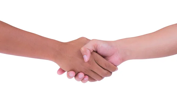 Shaking hand of black and white isolated — Stock Photo, Image