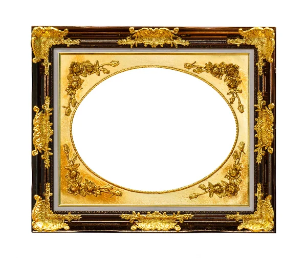 Gouden houten frame geïsoleerd met uitknippad — Stockfoto