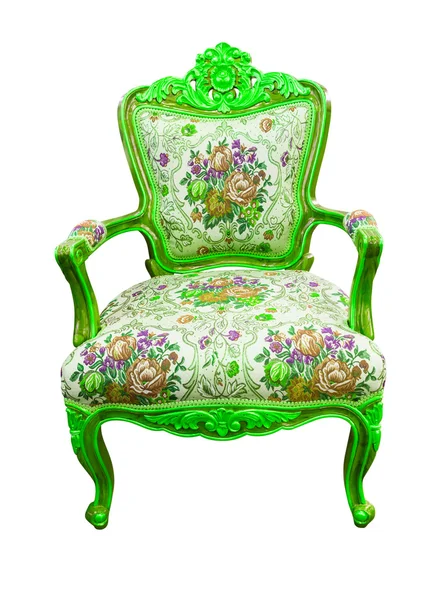 Зелене розкішне крісло ізольоване відсічним контуром — стокове фото