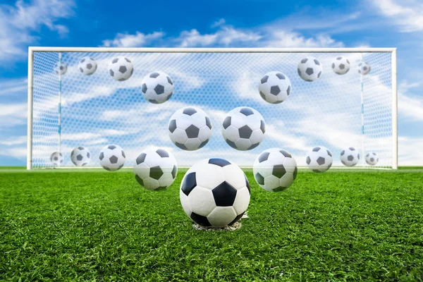 Soccer ball line to goal — Stock Photo, Image