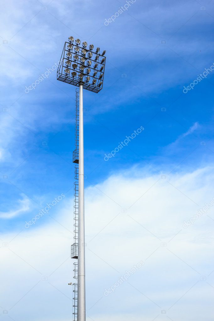 big spotlight tower at sport arena stadium