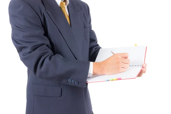 Biznes człowiek pisze na notebooka — Zdjęcie stockowe