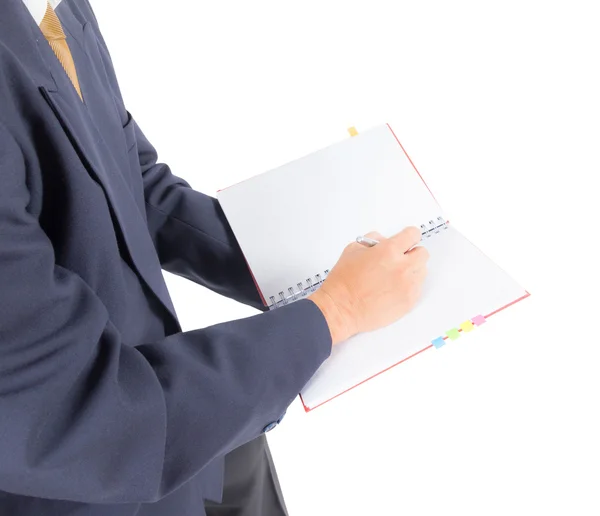 Homem de negócios escrevendo no notebook — Fotografia de Stock