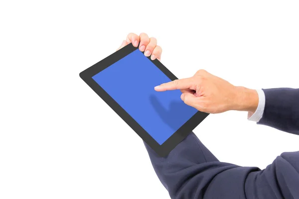 Business man hand touching tablet PC — Stock Photo, Image