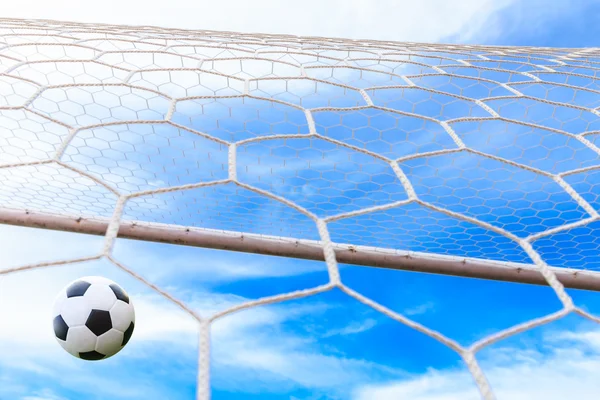 Soccer ball may be in goal net — Stock Photo, Image