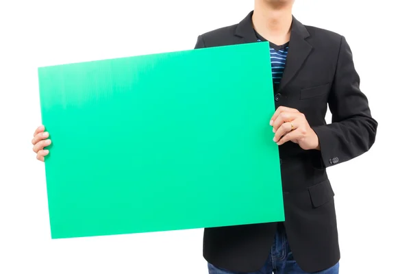 Man holding blank green board — Stock Photo, Image