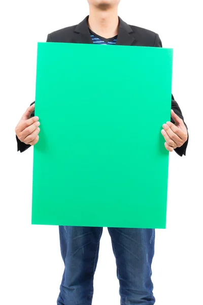 Man holding blank green board — Stock Photo, Image