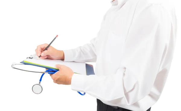 Doctor escribiendo en papel aislado con camino de recorte —  Fotos de Stock