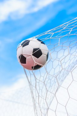 Futbol topu gol ağında.