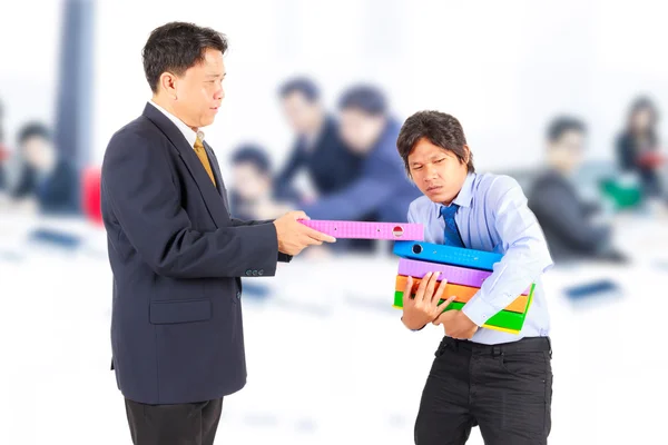 Business man giving jobs to worker — Stock Photo, Image