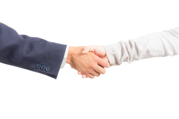 Business man and woman shaking hand isolated — Stock Photo, Image
