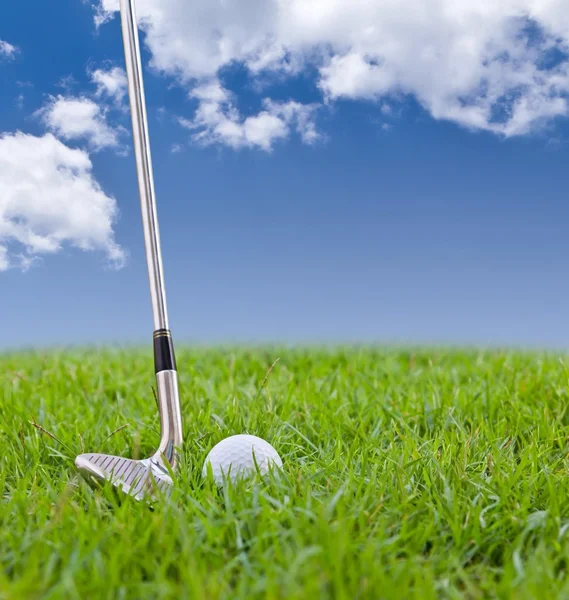 Golfball auf grünem Rasen — Stockfoto