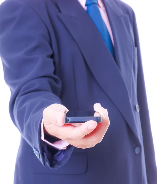 Homem de negócios segurando telefone inteligente — Fotografia de Stock