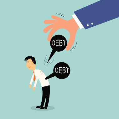 el yayın borç demir top bankacılık kavramı, illustratio n, vektör, iş adamı omuz üzerinden