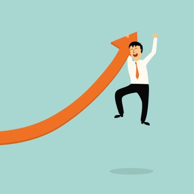 iş adamı asmak grafik ok daha yüksek, başarılı kavramı, illustratio n, vektör