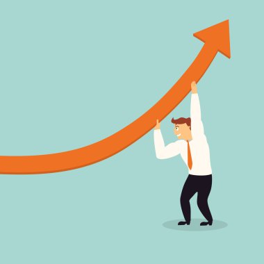 yakışıklı iş adamı lift grafik ok daha yüksek, başarılı kavramı, illustratio n, vektör