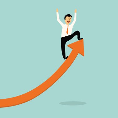iş adamı stand üstünde tepe-in grafik ok, başarılı kavramı, illustratio n, vektör