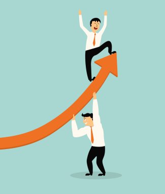 iş adamı stand üstünde tepe-in grafik ok, başarılı kavramı, illustratio n, vektör
