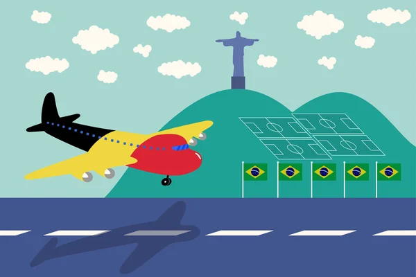 Belgique Arrivée avion Brésil match de football, illustration, vecteur — Image vectorielle