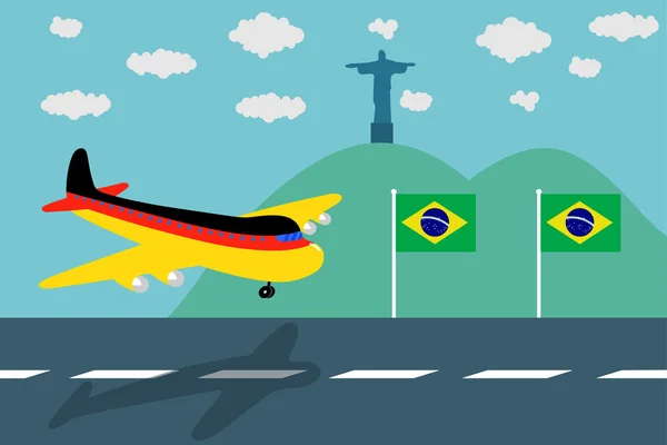 독일 항공 비행기 도착 브라질 축구 경기, 그림, 벡터 — 스톡 벡터