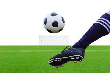Foot kicking soccer ball clipart