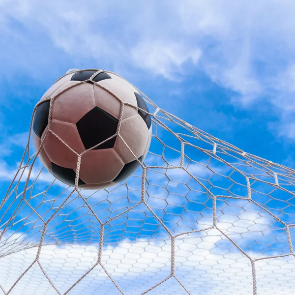 Ball in goal net — Stock Photo, Image