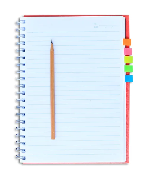 Red notebook pencil — Stock Photo, Image