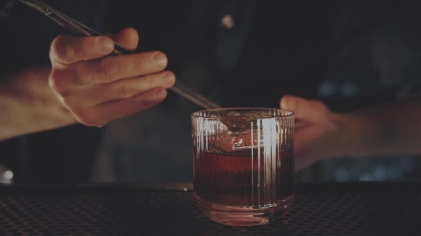 Barman připravuje koktejl v baru — Stock video