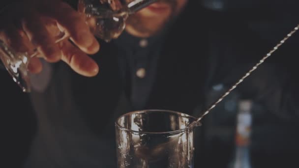 Barmen barda bir kokteyl hazırlıyor. — Stok video