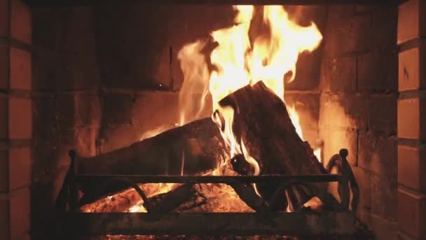 在家里的壁炉里烧木头 — 图库视频影像