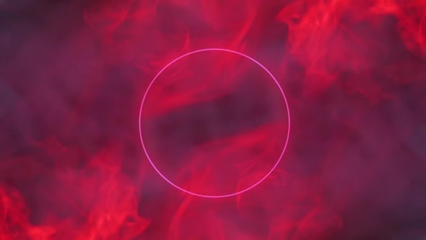Echter Rauch Mit Neon Kreis Auf Farbigem Hintergrund — Stockvideo