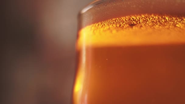 Beer Bubbles Foam Glass Closeup — Vídeo de stock