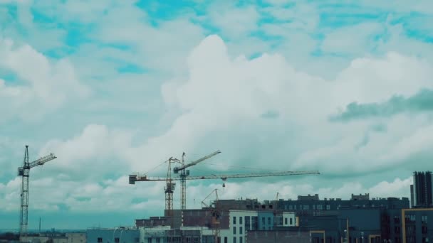 Construction Cranes Sky Timelapse — 图库视频影像