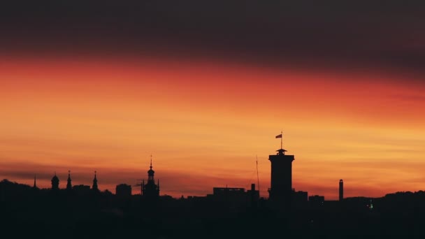Alvorada Com Vista Para Silhueta Cidade Lviv Ucrânia — Vídeo de Stock