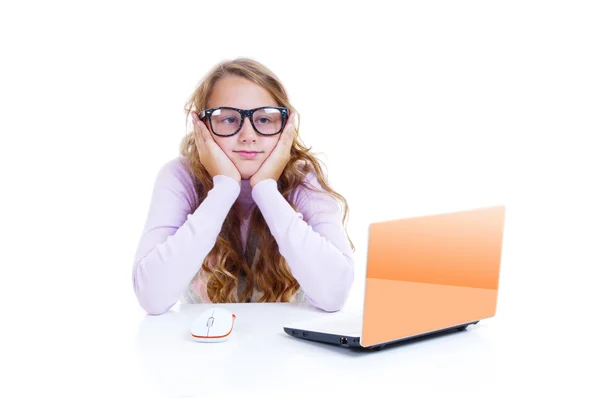 Schoolgirl with her white netbook Stock Image